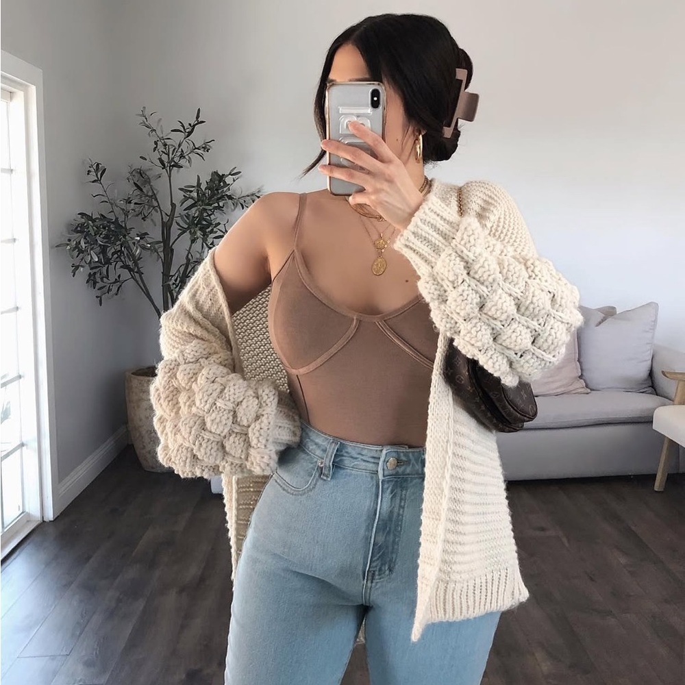 Chunky Knit Cardigan with Balloon Sleeves